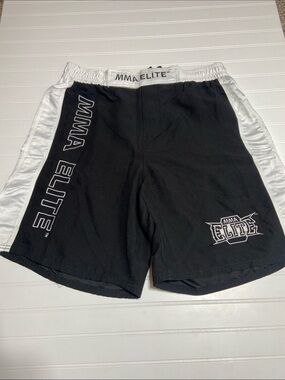 MMA Elite Men's Large Fight Shorts Black & White Baggy Y2K Streetwear